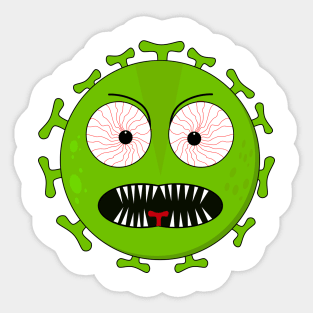 Angry green virus with fierce eyes Sticker